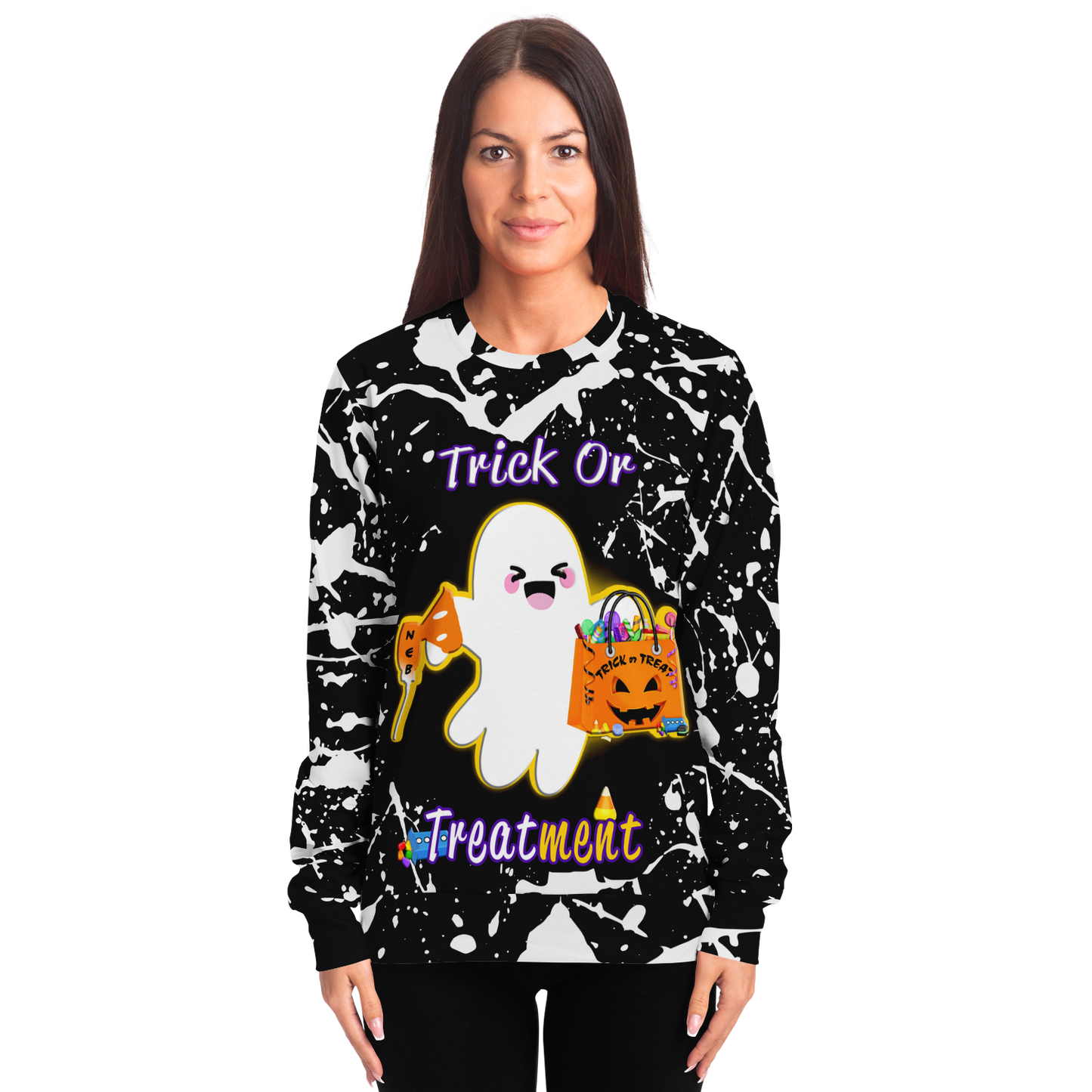 Respiratory Therapist Gifts | Black Respiratory Therapy Trick Or Treatment Tie Die Look Sweatshirt-TD Gift Solutions.com