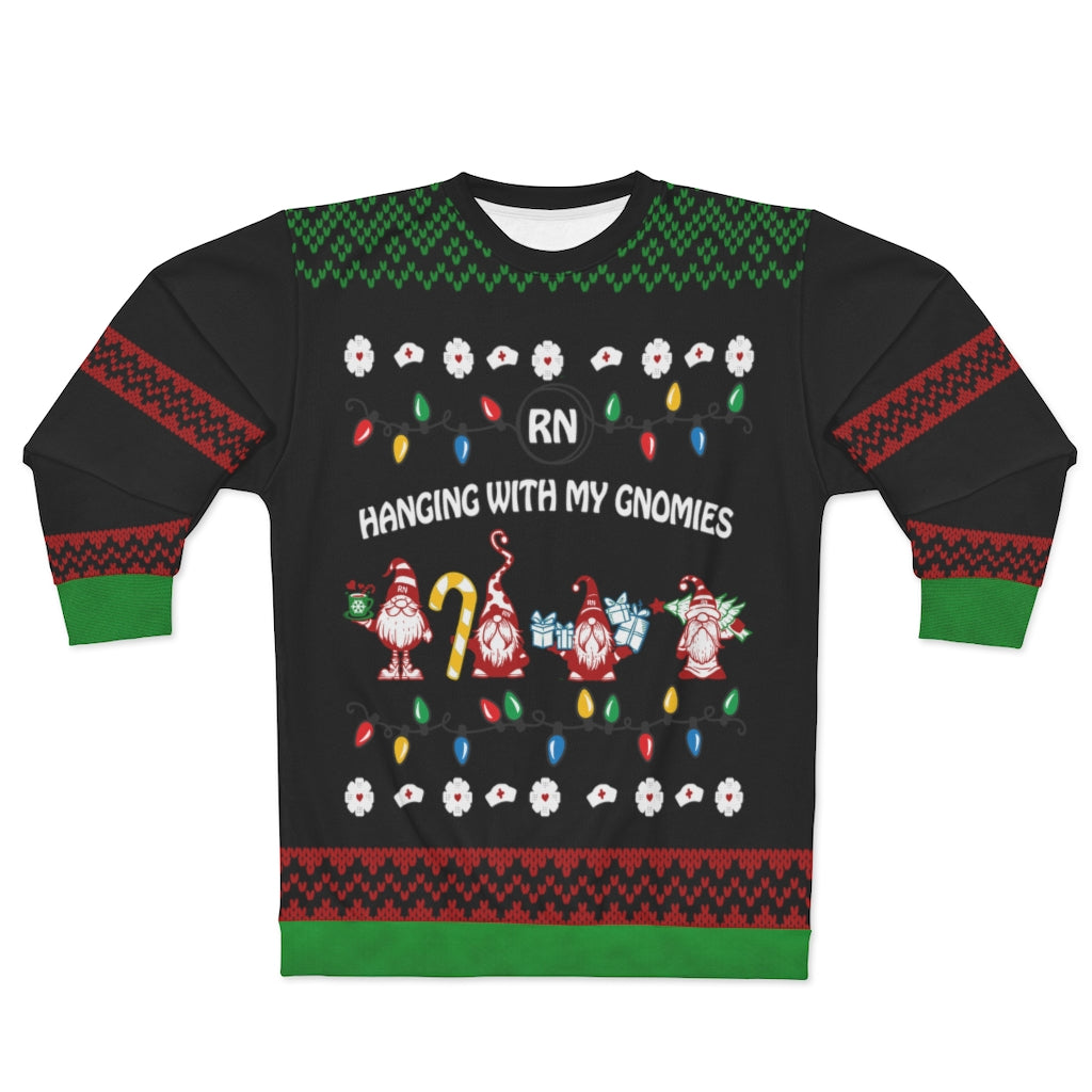 Christmas Sweatshirt | Hanging With My Gnomies Nurse Ugly Sweatshirt-All Over Prints-TD Gift Solutions.com