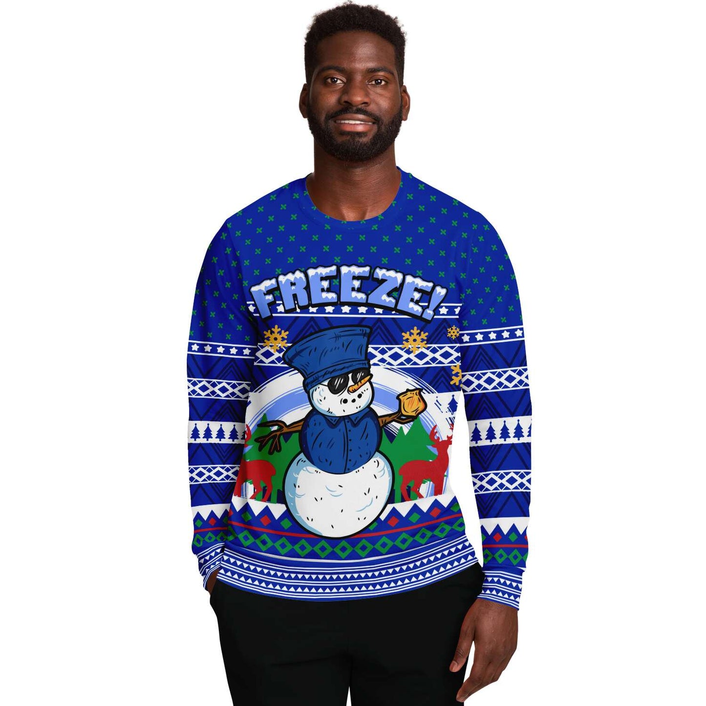 Ugly Christmas Sweatshirt | Police Officer Snowman "Freeze" Ugly Sweatshirt-TD Gift Solutions.com