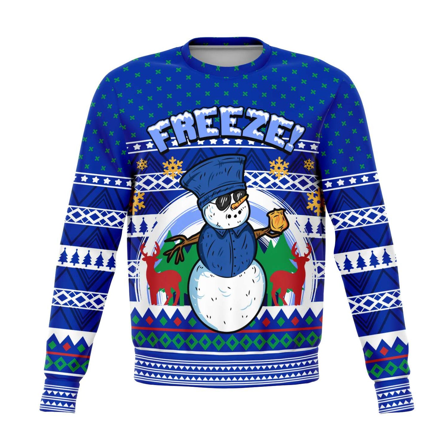 Ugly Christmas Sweatshirt | Police Officer Snowman "Freeze" Ugly Sweatshirt-TD Gift Solutions.com