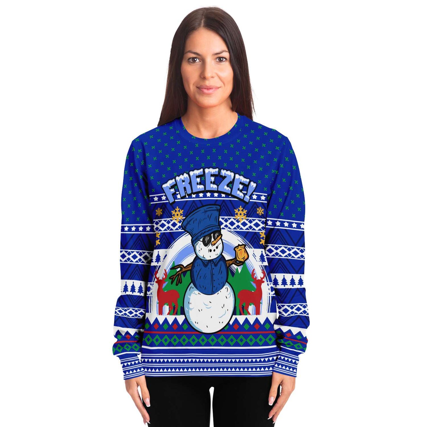 Ugly Christmas Sweatshirt | Police Officer Snowman "Freeze" Ugly Sweatshirt-TD Gift Solutions.com