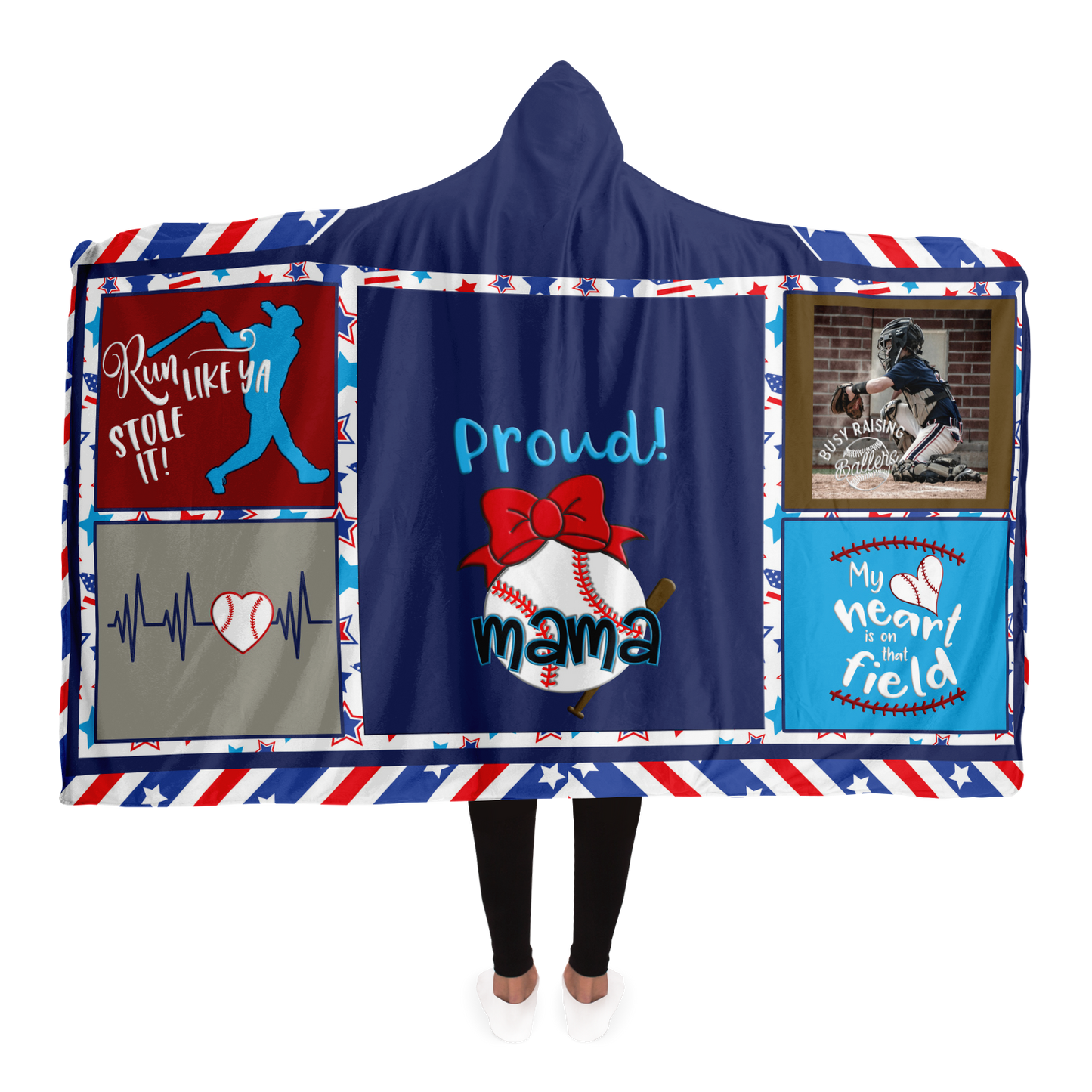 Hooded Blanket | Personalized Multi-color Baseball Mama Hooded Blanket-TD Gift Solutions.com