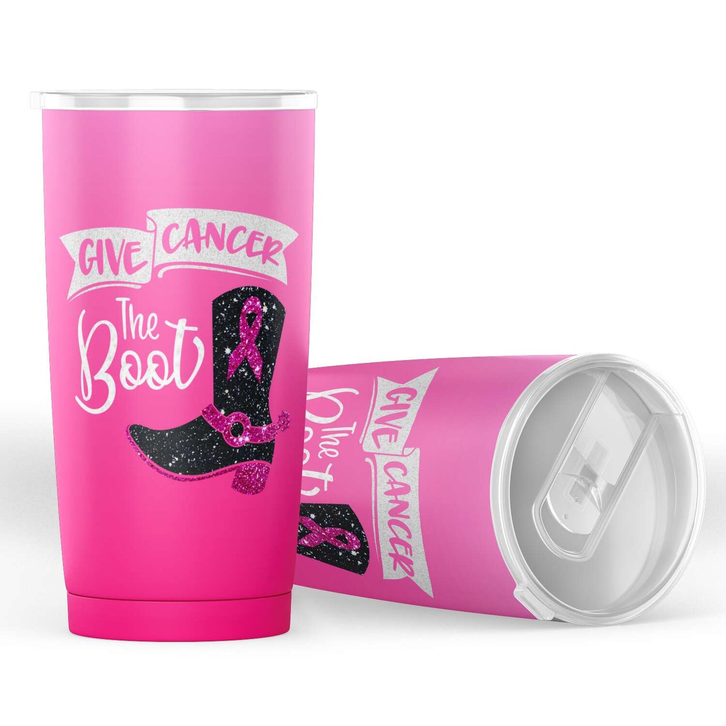 Cute Tumblers | Give Cancer The Boot Breast Cancer Awareness Tumbler-20oz Tumbler - AOP-TD Gift Solutions.com