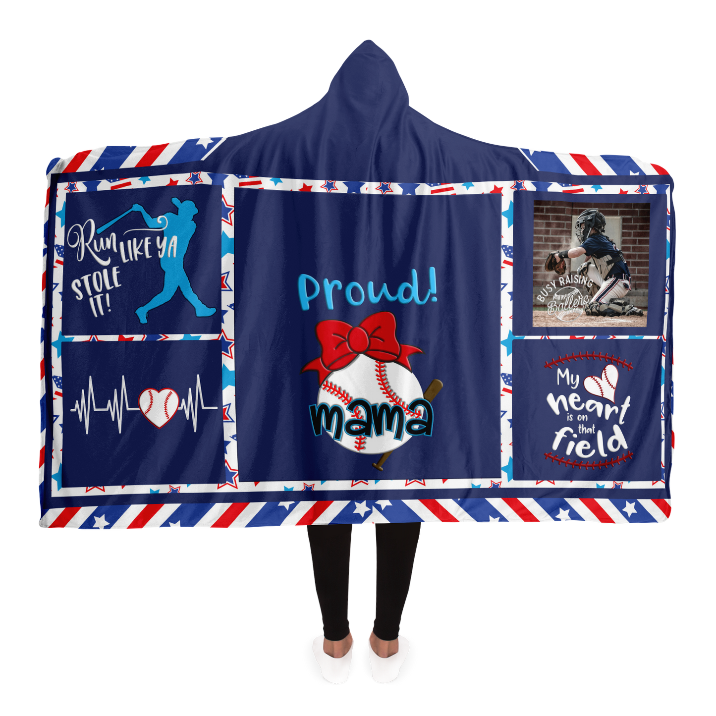 Hooded Blanket | Personalized Baseball Mama Hooded Blanket-TD Gift Solutions.com