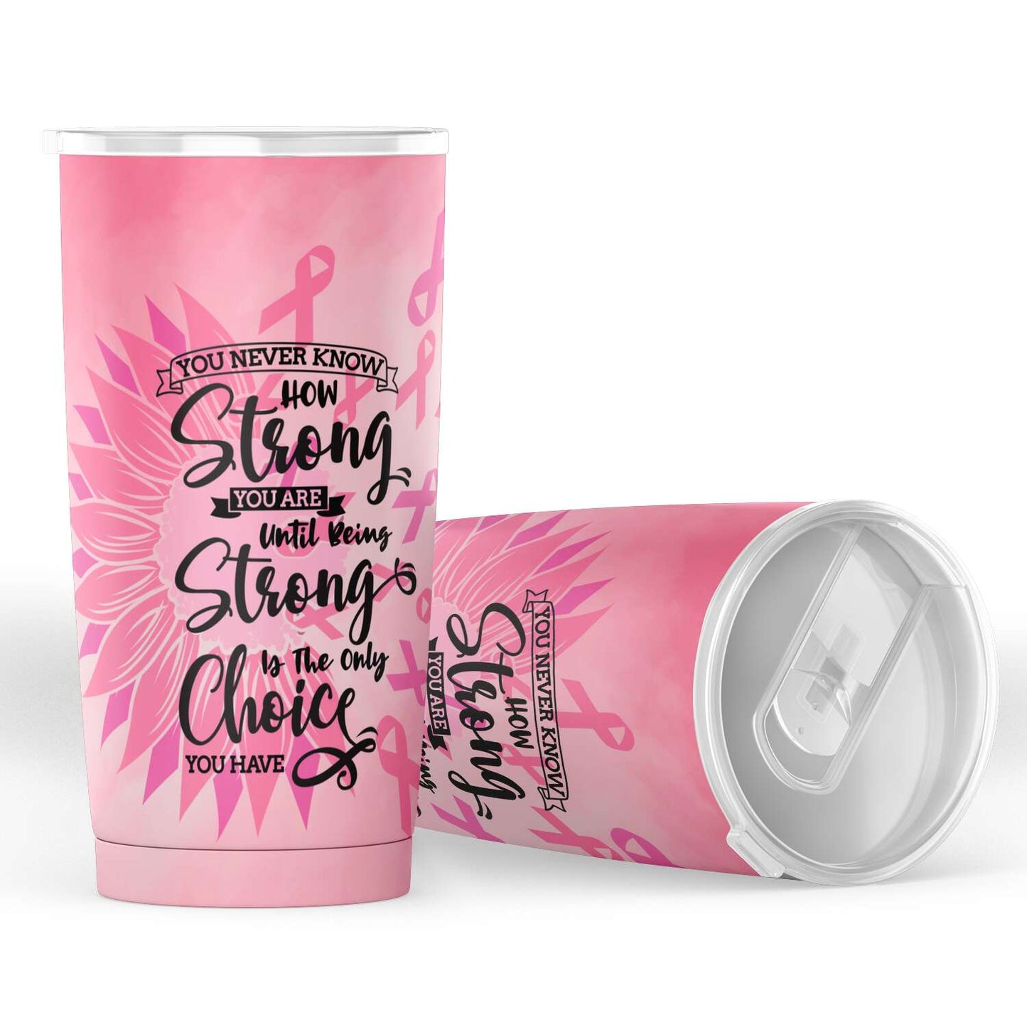 Pink Warrior | You Never Know How Strong You Are Breast Cancer Survivor Tumbler-20oz Tumbler - AOP-TD Gift Solutions.com