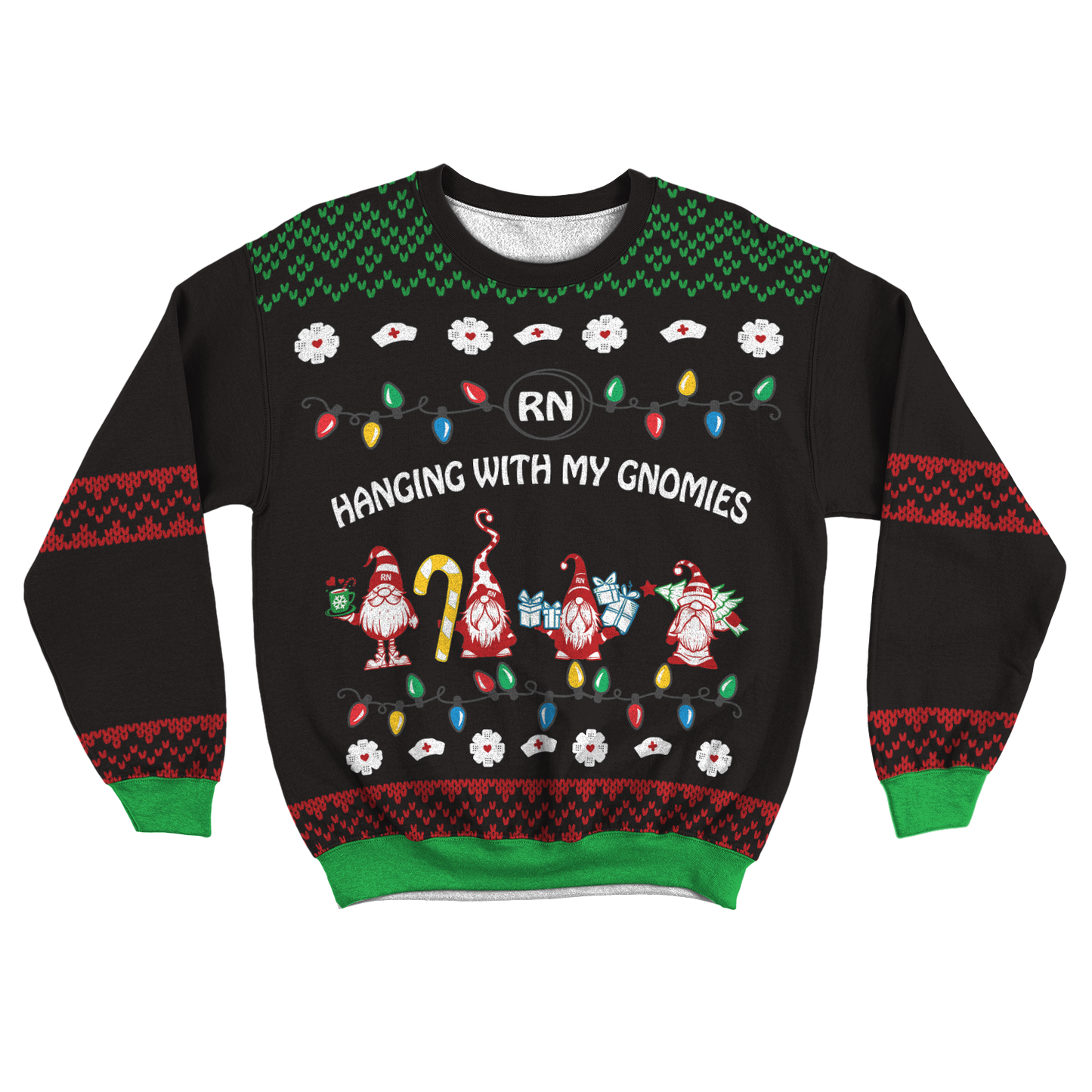 Christmas Sweatshirt | Hanging With My Gnomies Nurse Ugly Sweatshirt-All Over Prints-TD Gift Solutions.com