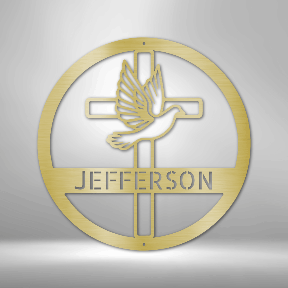 Dove and Cross Monogram - Steel Sign-TD Gift Solutions.com