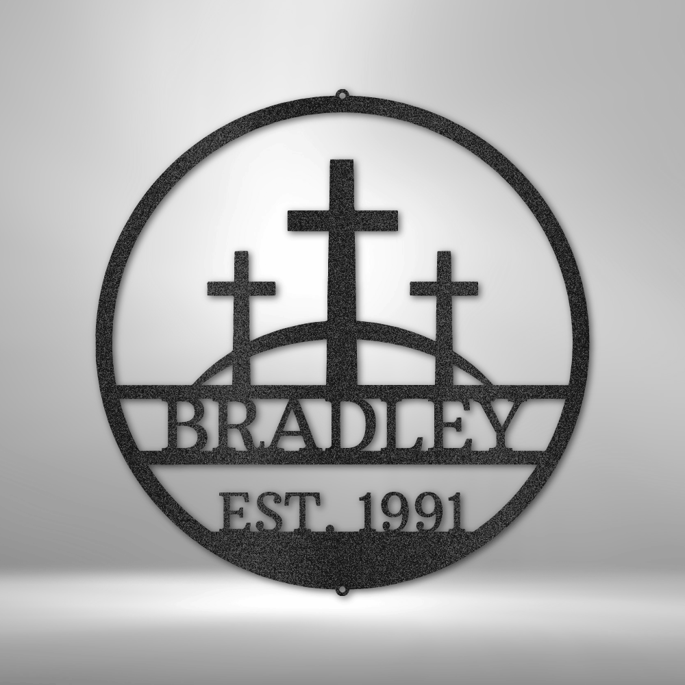 Three Crosses Monogram - Steel Sign-TD Gift Solutions.com