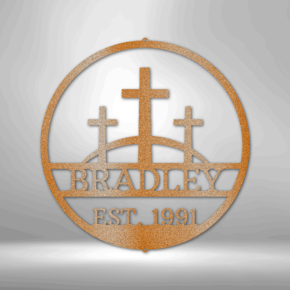 Three Crosses Monogram - Steel Sign-TD Gift Solutions.com