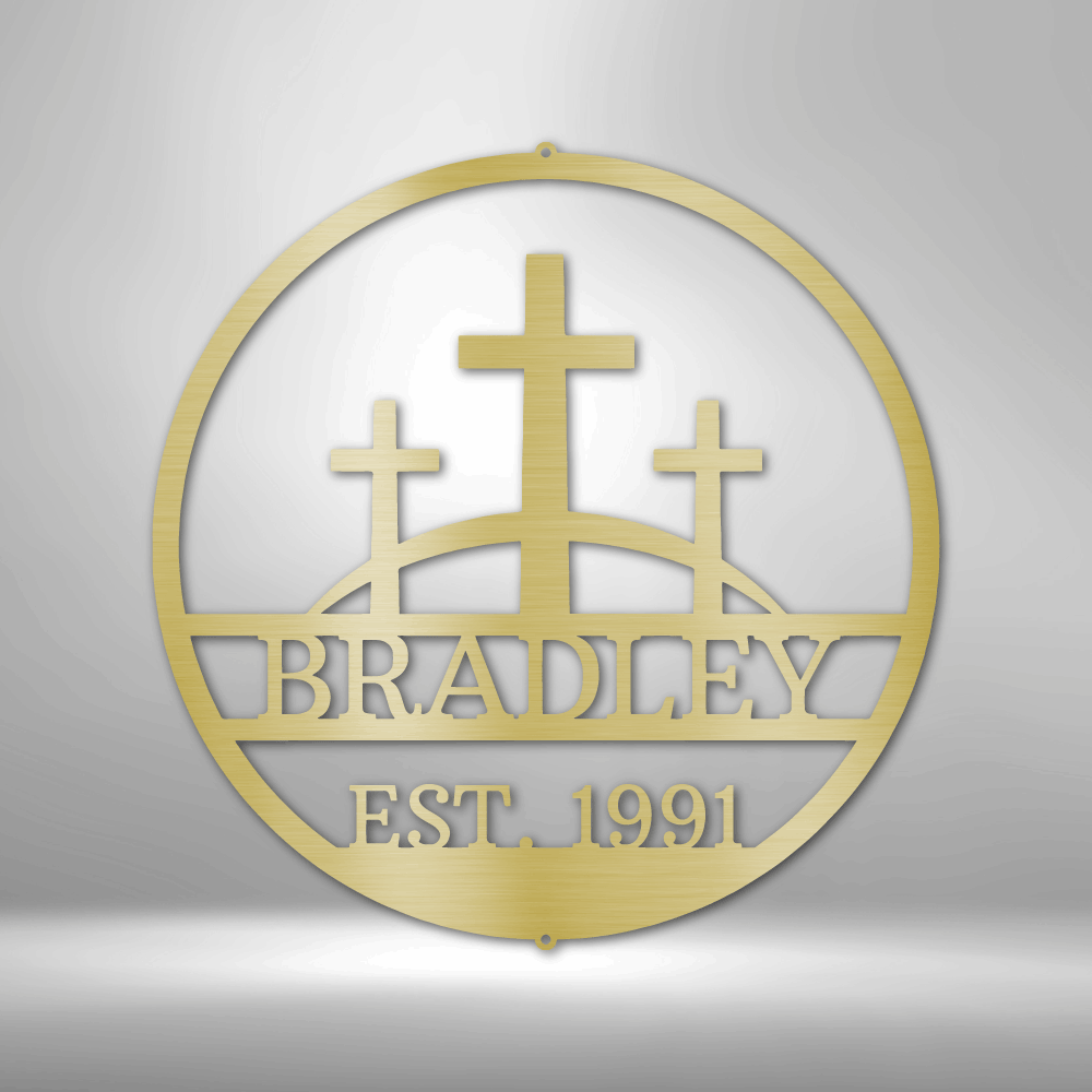 Three Crosses Monogram - Steel Sign-TD Gift Solutions.com