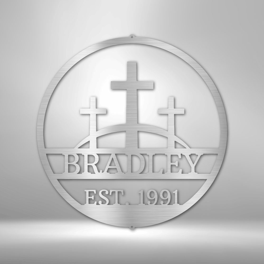 Three Crosses Monogram - Steel Sign-TD Gift Solutions.com
