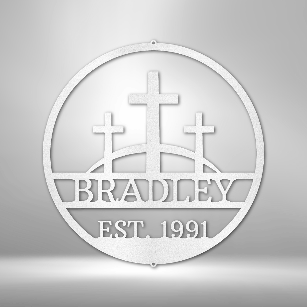 Three Crosses Monogram - Steel Sign-TD Gift Solutions.com