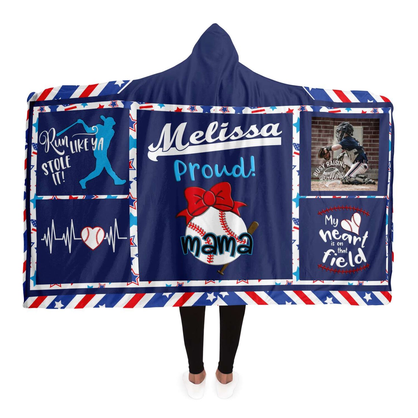 Hooded Blanket | Personalized Baseball Mama Hooded Blanket-TD Gift Solutions.com