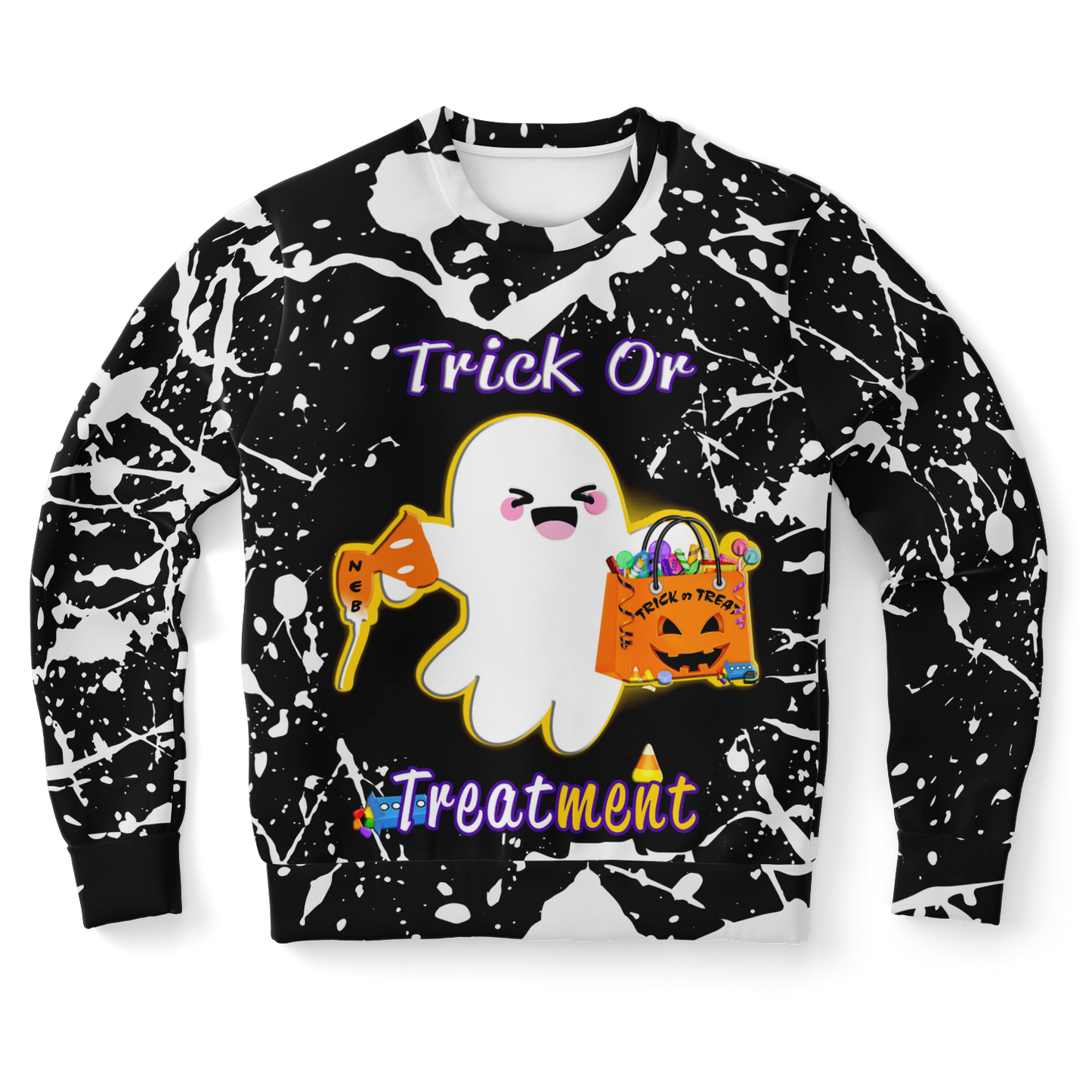 Respiratory Therapist Gifts | Black Respiratory Therapy Trick Or Treatment Tie Die Look Sweatshirt-TD Gift Solutions.com
