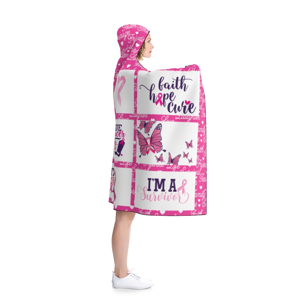 Hooded Blanket | Hope Strength Love Breast Cancer Awareness Throw Blanket-Throw Blankets-TD Gift Solutions.com