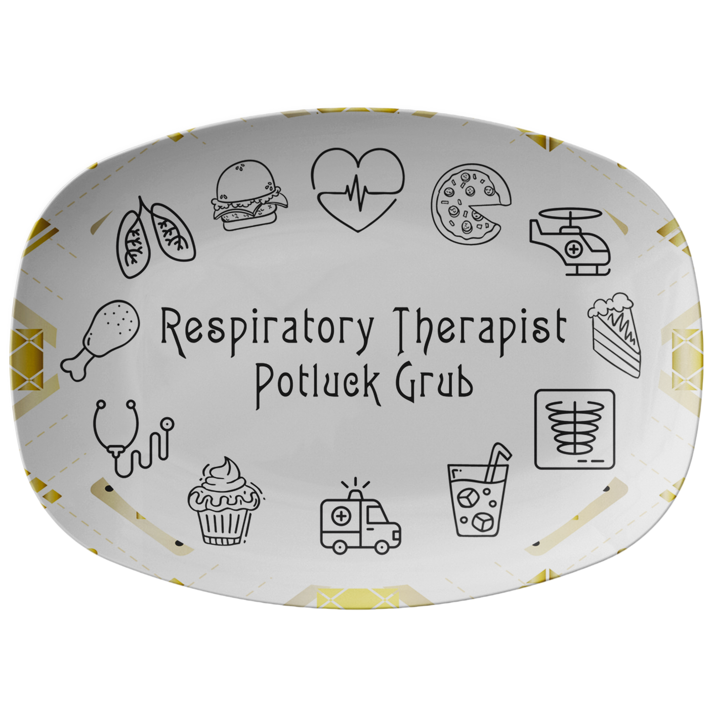 White and Gold Patterned Serving Platter | Respiratory Therapy Serving Platter | Respiratory Therapy Potluck Grub - Dinnerware