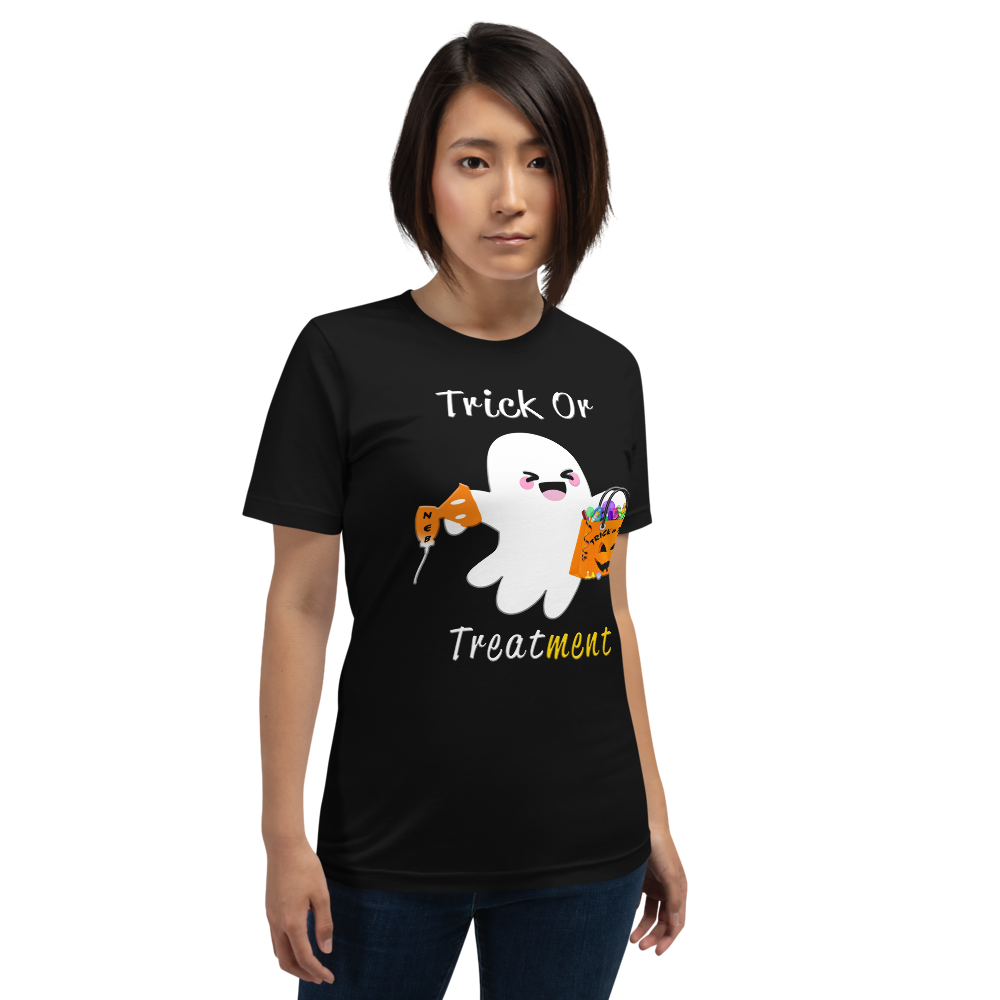Respiratory Therapy Gifts | RT Trick or Treatment Short-Sleeve Unisex T-Shirt-TD Gift Solutions.com