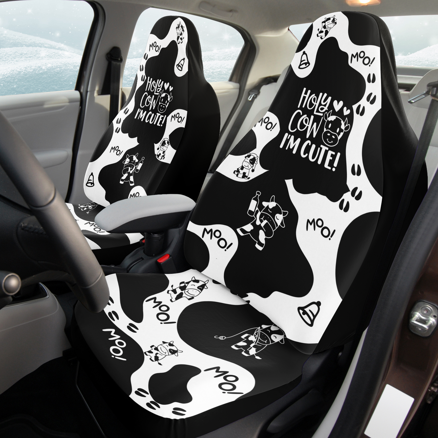 Car Accessories | Holy Cow I'm Cute Cow Print Car Seat Covers-TD Gift Solutions.com