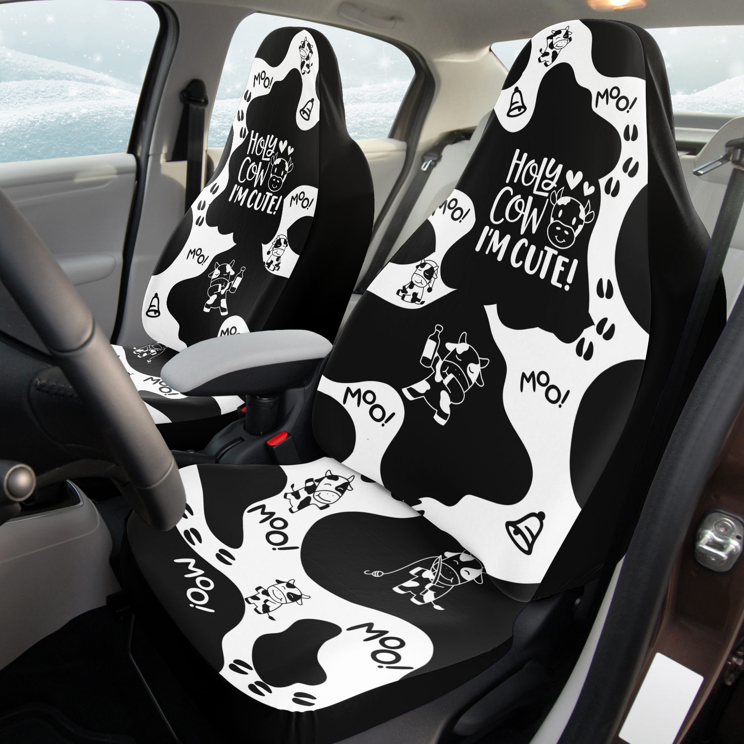 Car Accessories Holy Cow I m Cute Cow Print Car Seat Covers