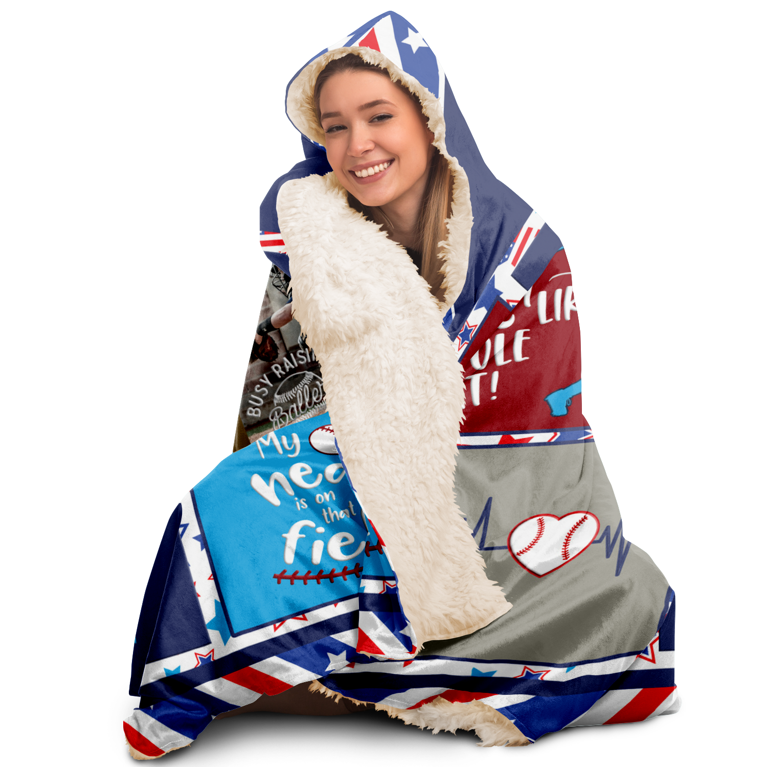 Hooded Blanket | Personalized Multi-color Baseball Mama Hooded Blanket-TD Gift Solutions.com