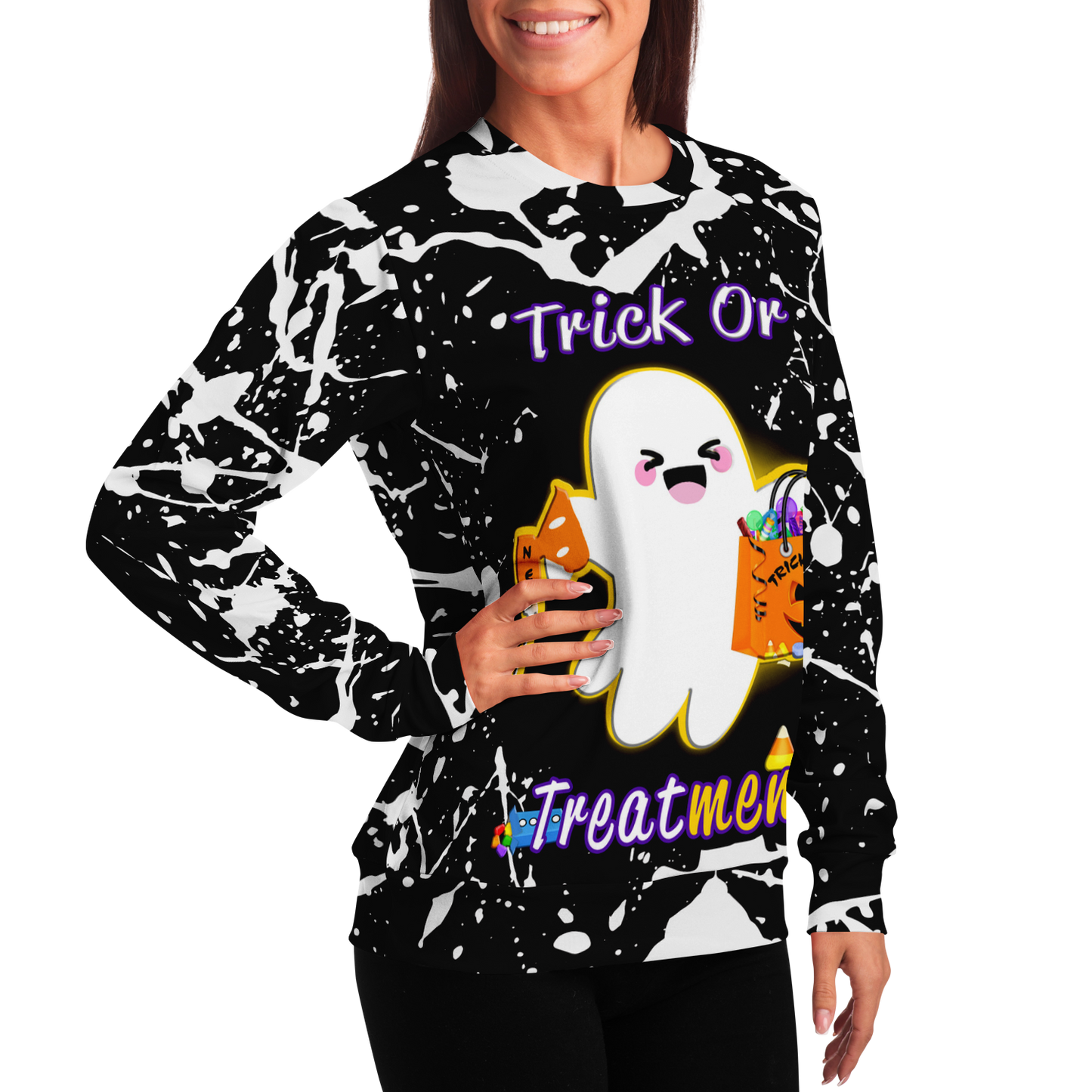 Respiratory Therapist Gifts | Black Respiratory Therapy Trick Or Treatment Tie Die Look Sweatshirt-TD Gift Solutions.com