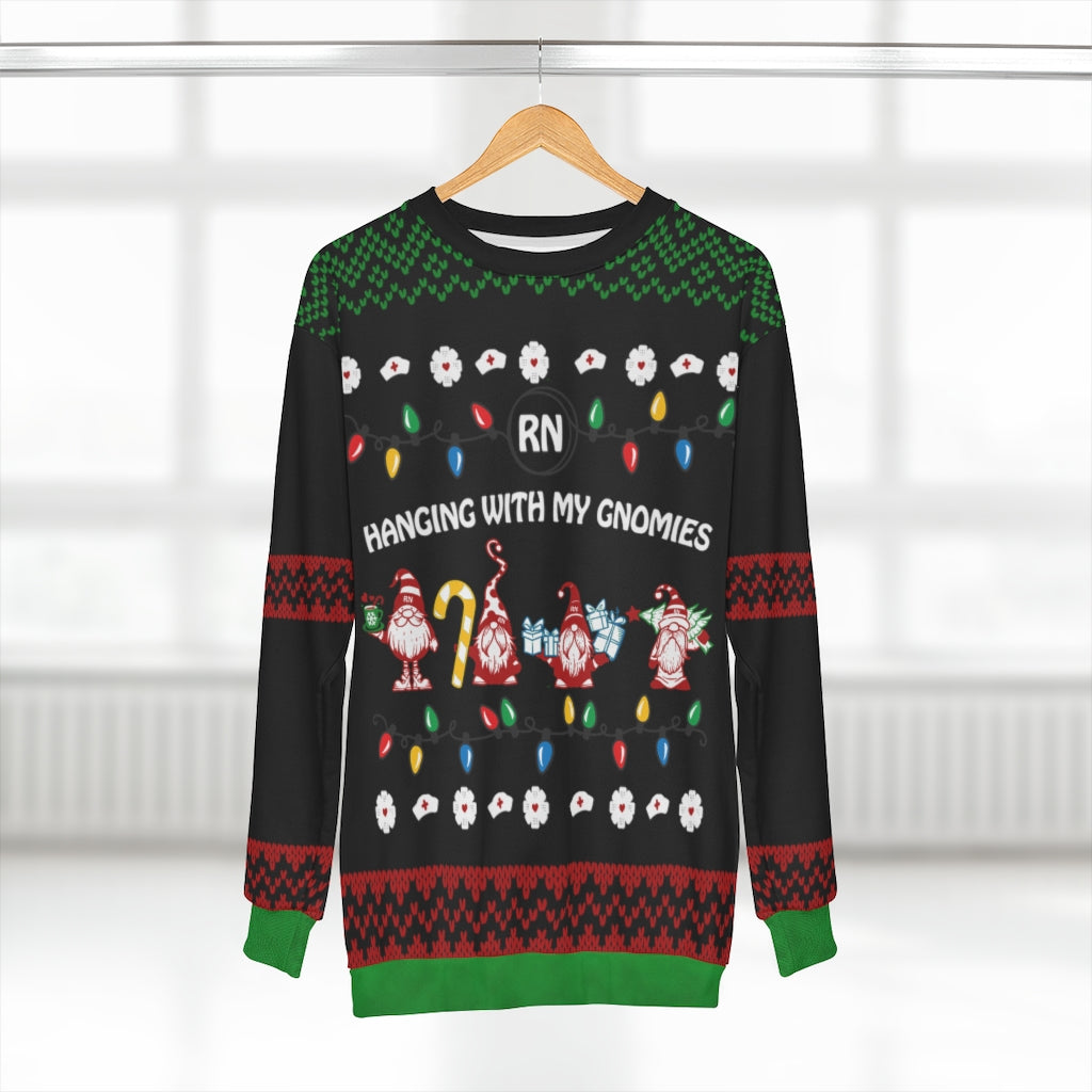 Christmas Sweatshirt | Hanging With My Gnomies Nurse Ugly Sweatshirt-All Over Prints-TD Gift Solutions.com