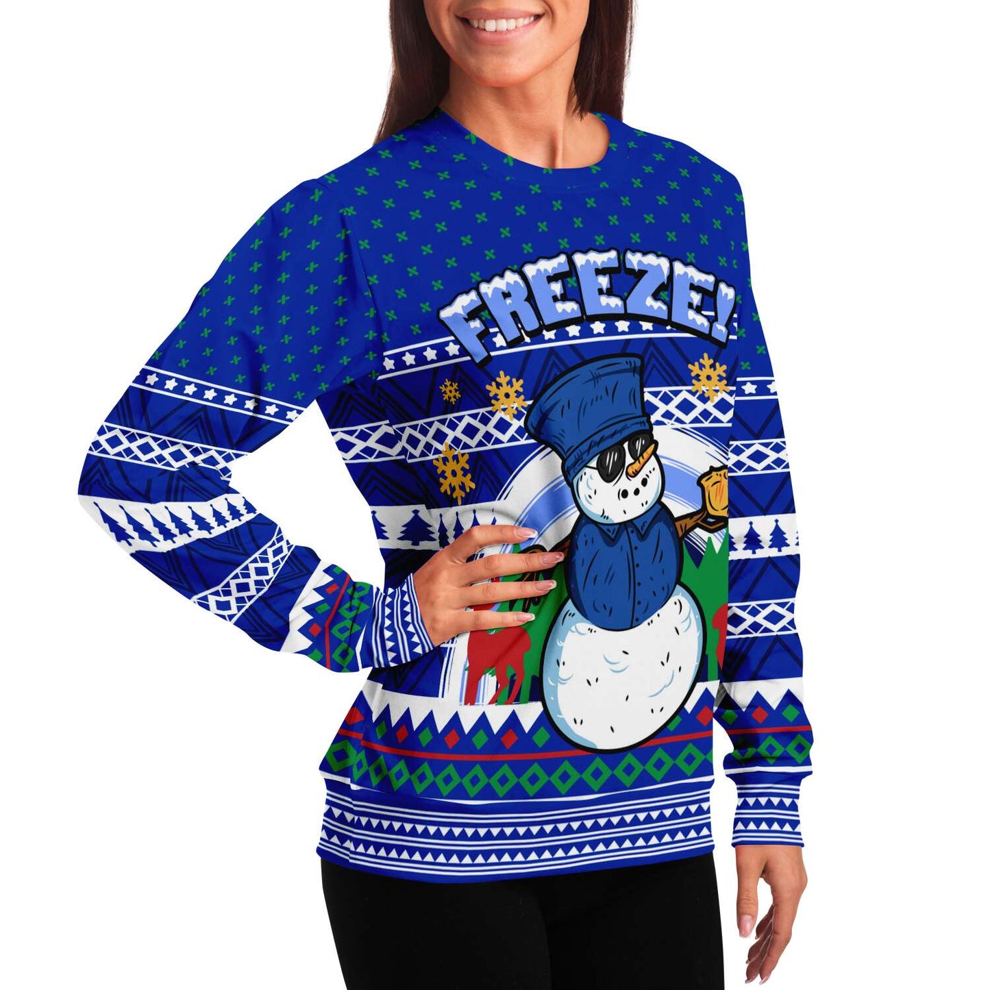 Ugly Christmas Sweatshirt | Police Officer Snowman "Freeze" Ugly Sweatshirt-TD Gift Solutions.com