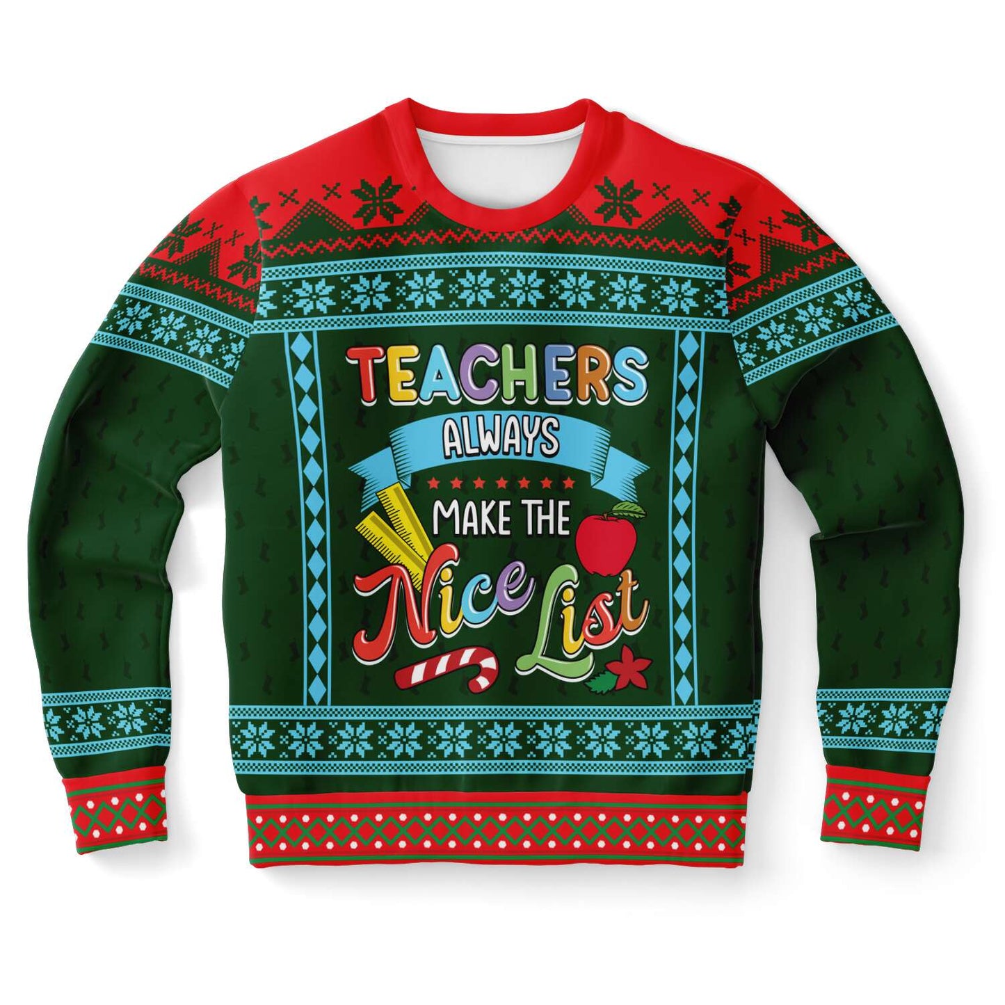 Ugly Christmas Sweatshirt | Teachers Always Make The Nice List Ugly Christmas Sweatshirt-TD Gift Solutions.com