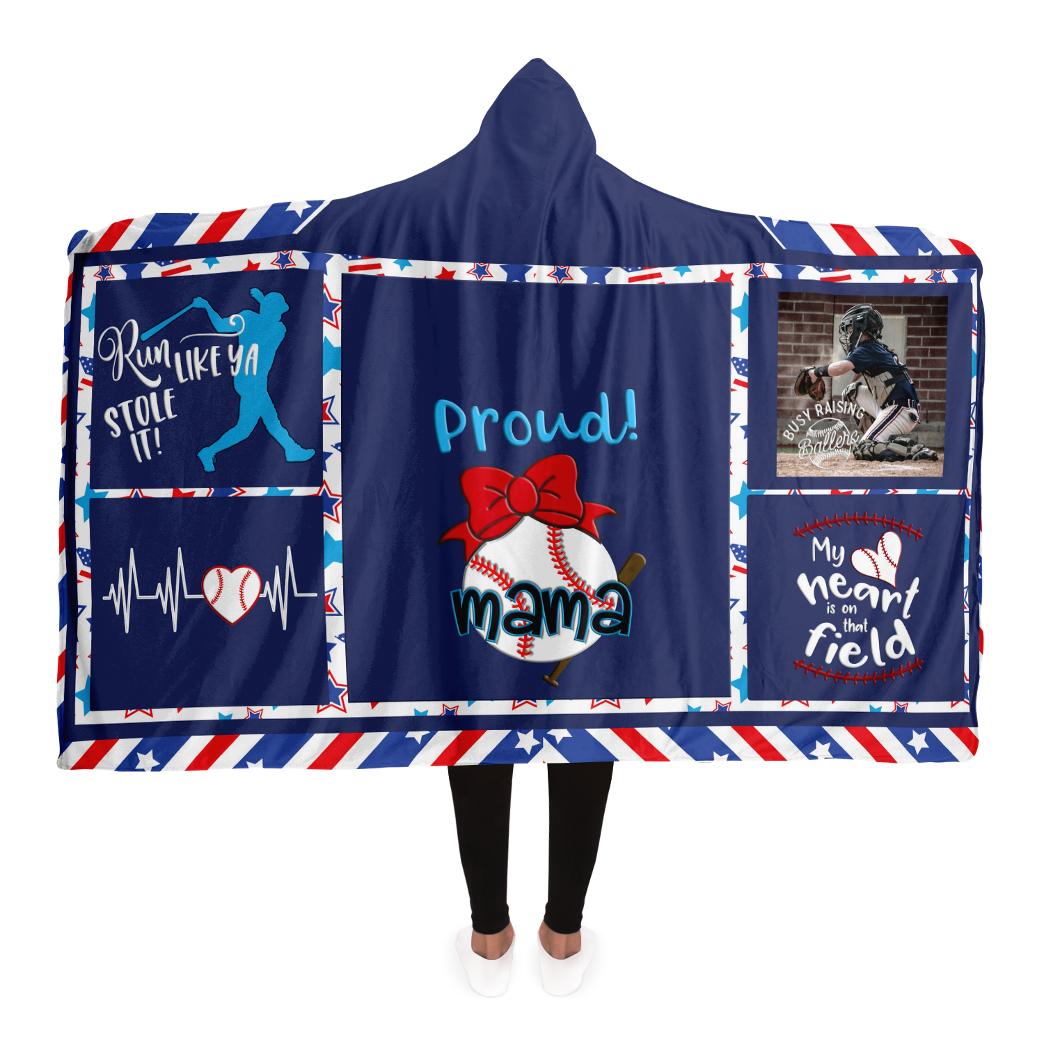 Hooded Blanket | Personalized Baseball Mama Hooded Blanket-TD Gift Solutions.com