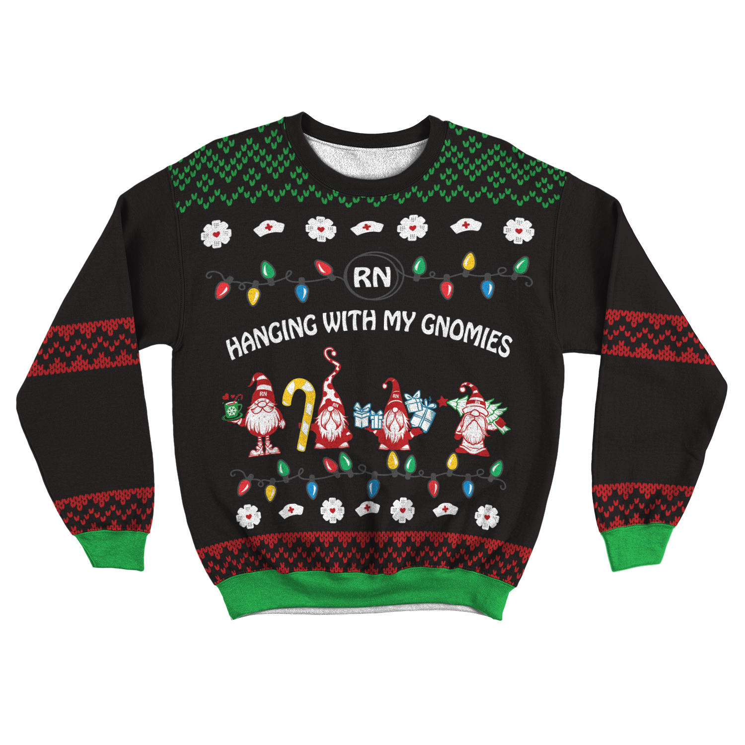 Christmas Sweatshirt | Hanging With My Gnomies Nurse Ugly Sweatshirt-All Over Prints-TD Gift Solutions.com