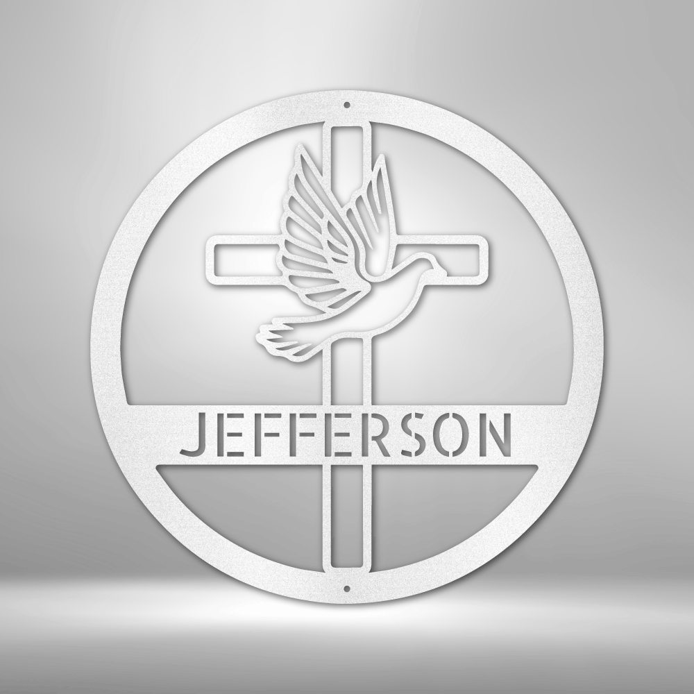 Dove and Cross Monogram - Steel Sign-TD Gift Solutions.com