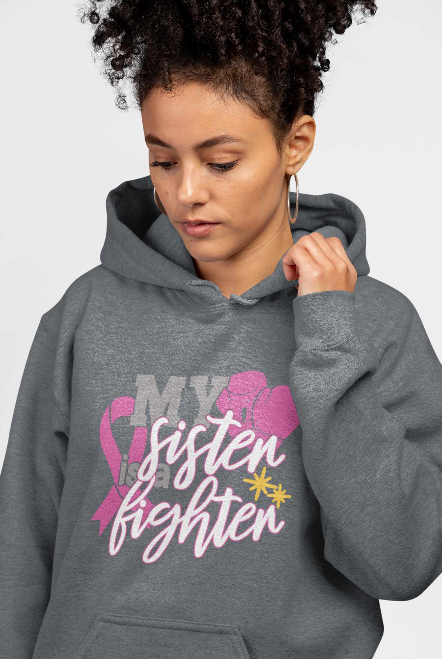 Cool Hoodies | My Sister's A Fighter Breast Cancer Women's Hoodie-Hoodie-TD Gift Solutions.com