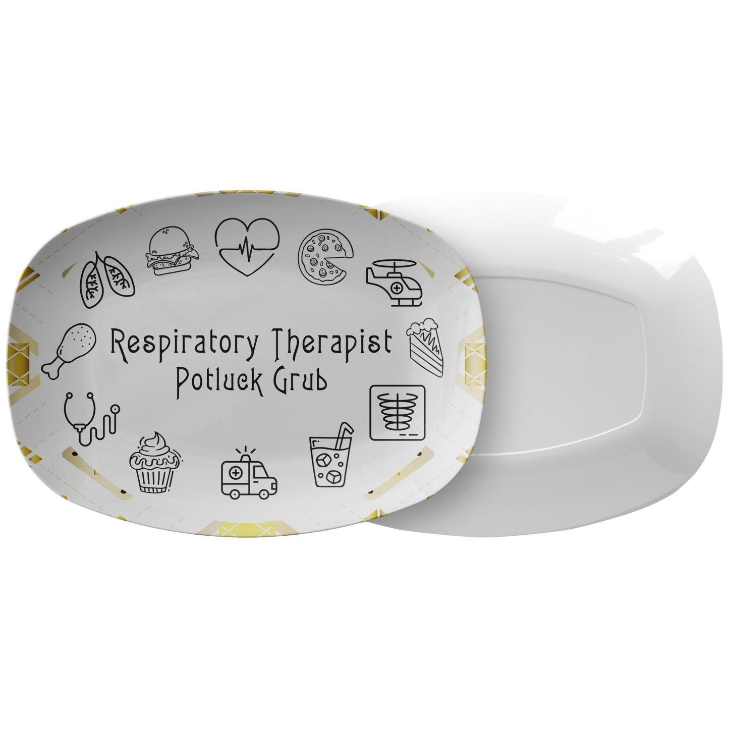 White and Gold Patterned Serving Platter | Respiratory Therapy Serving Platter | Respiratory Therapy Potluck Grub - Dinnerware