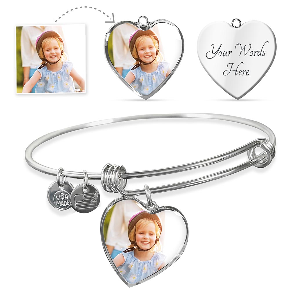 Cute Bracelets | Custom Photo Heart Charm Bangle Bracelet-Jewelry-TD Gift Solutions.com