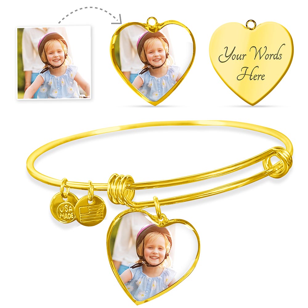 Cute Bracelets | Custom Photo Heart Charm Bangle Bracelet-Jewelry-TD Gift Solutions.com