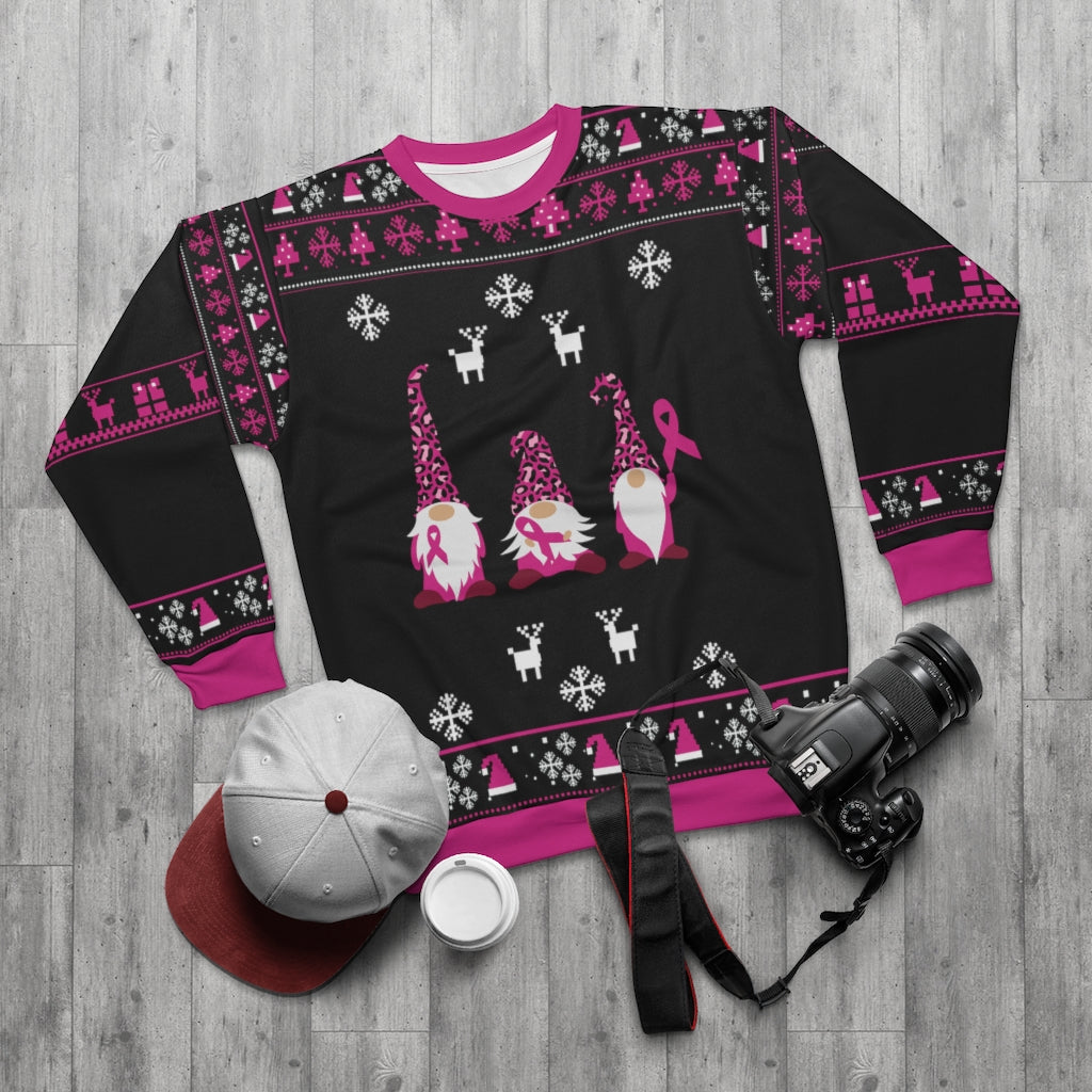 Pink Warrior | Breast Cancer Awareness Gnome Ugly Christmas Sweatshirt-TD Gift Solutions.com