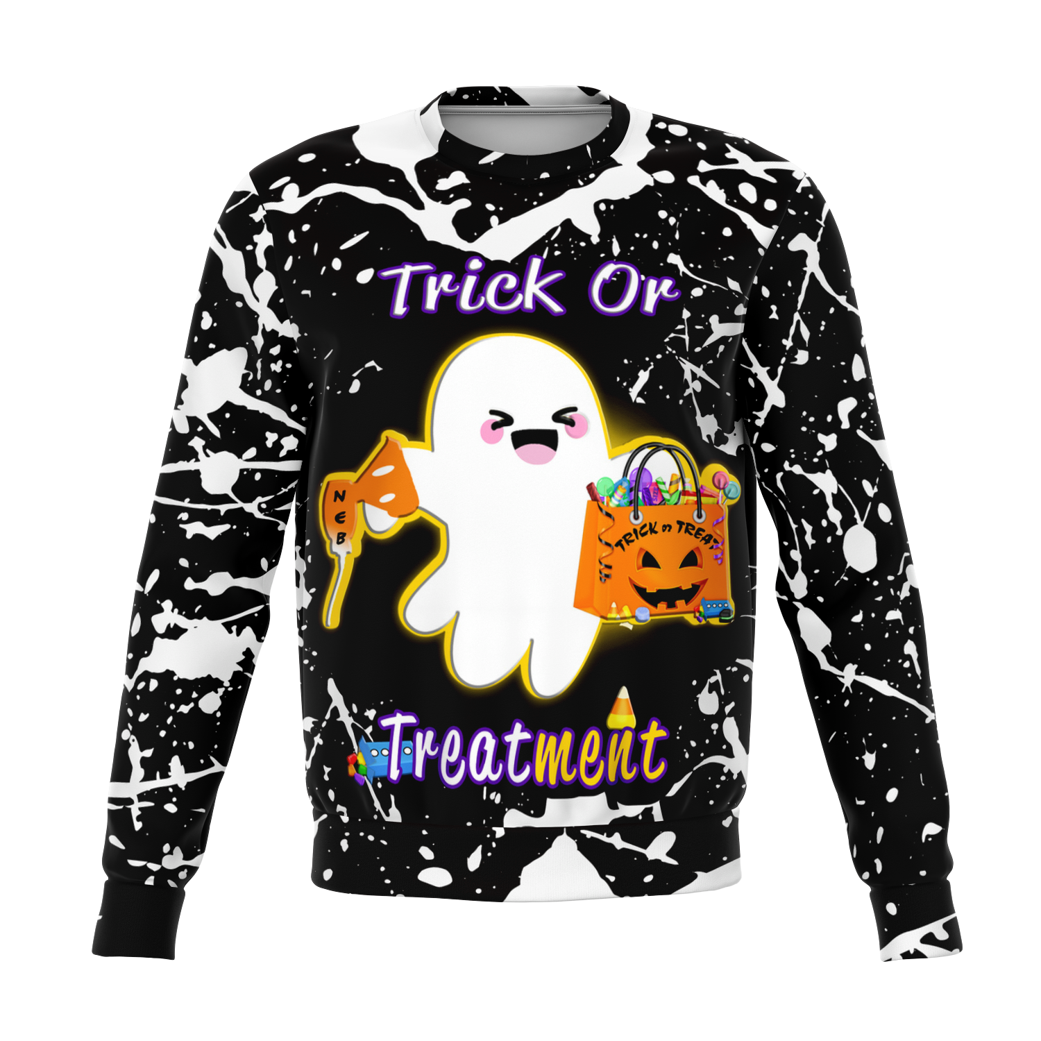 Respiratory Therapist Gifts | Black Respiratory Therapy Trick Or Treatment Tie Die Look Sweatshirt-TD Gift Solutions.com