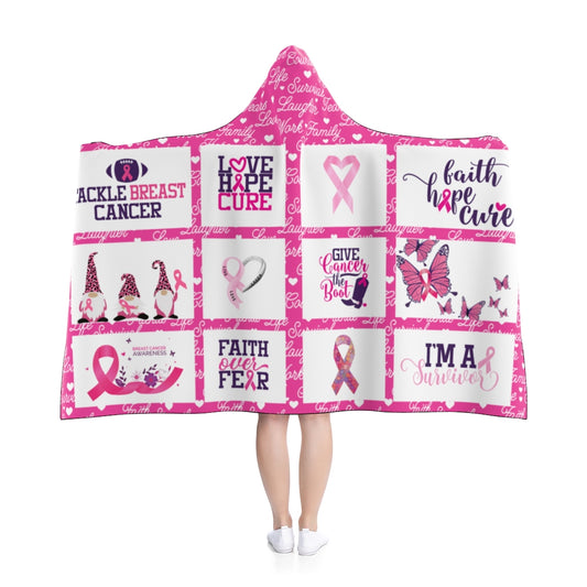 Hooded Blanket | Hope Strength Love Breast Cancer Awareness Throw Blanket-Throw Blankets-TD Gift Solutions.com