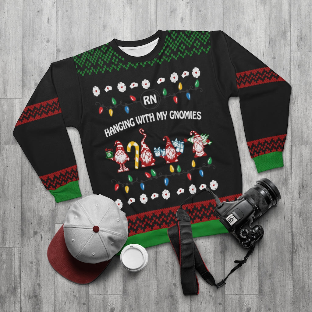 Christmas Sweatshirt | Hanging With My Gnomies Nurse Ugly Sweatshirt-All Over Prints-TD Gift Solutions.com