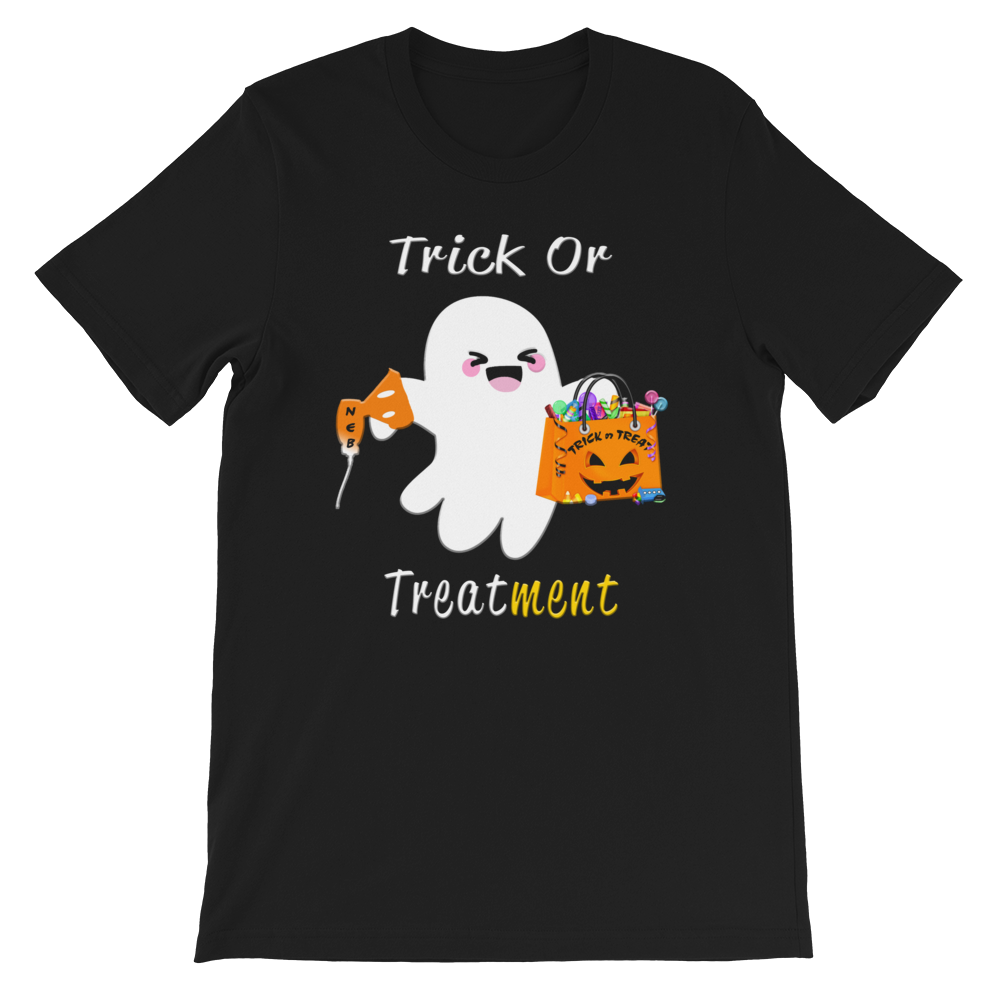 Respiratory Therapy Gifts | RT Trick or Treatment Short-Sleeve Unisex T-Shirt-TD Gift Solutions.com